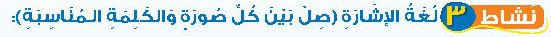 نشاط 3 لغة الإشارة (صل بين كل صورة والكلمة المناسبة)